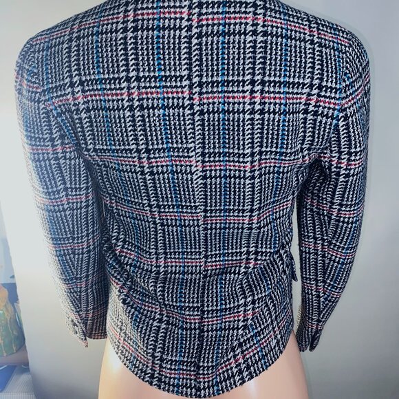 Vintage 80s French Design Cropped Tweed Blazer Jacket, ie Carolina Herrera Small - Picture 4 of 4